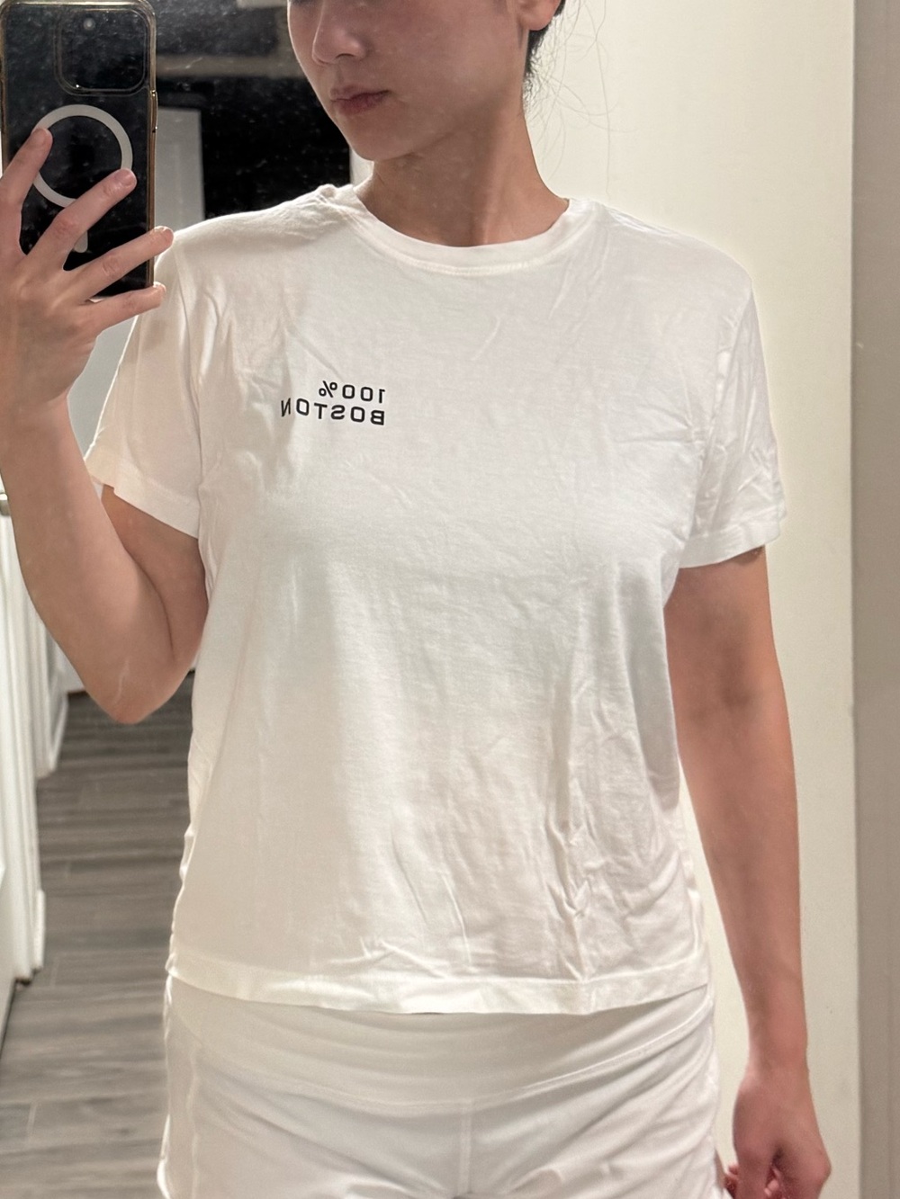 Everlane White Crewneck Tee with 100% Boston Print